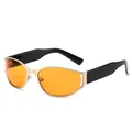 Futuristic oval sunglasses with gold metal frame and bright orange transparent lenses - Gold Frame Orange Lens
