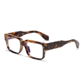 Classic tortoise shell square thick frame sunglasses with retro metal rivet detail - Tortoise Frame Clear Lens