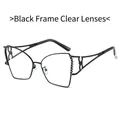 Lunettes de soleil polygonales avec monture noire, verres clairs et branches évidées - Standard / Monture noire standard verres transparents