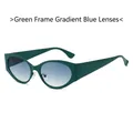 Retro oval sunglasses with green thick frames and blue gradient lenses for a stylish look - Regular / Standard (Incl. 13% VAT) Green Frame Gradient Blue Lenses