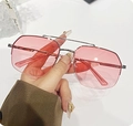 Pink gradient polygon sunglasses with silver metal double beam frame for a chic look - Regular / Silver Frame Pink Lens