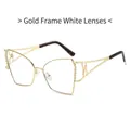 Lunettes œil de chat géométriques avec monture dorée et verres transparents - Standard / Monture dorée standard avec verres transparents