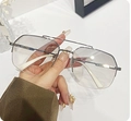 Silver double-bridge metal sunglasses with oversized geometric frame and grey lenses - Regular / Silver Frame White Mirror Lens