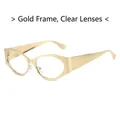 Retro oval sunglasses with thick gold metal frame and clear lenses for a vintage look - Regular / Standard Gold Frame with Clear Lenses