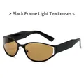 Retro oval sunglasses with black frame and light tea lenses in a futuristic Y2K style - Regular / Regular (Black Frame Light Tea Lenses)