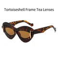 Gafas de sol ojo de gato de carey con lentes marrones y detalles de metal dorado - Montura de Carey Lente Té