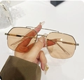 Gold metal aviator sunglasses with classic double bridge and light brown lenses - Regular / Gold Frame Champagne Lens