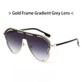 Stylish gold frame sunglasses with gradient grey lenses and oversized shield design - Gold Frame Gradient Grey Lens