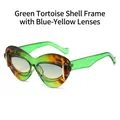 Gafas de sol ojo de gato con montura de carey verde y lentes degradadas azul amarillo - Montura Carey Verde / Lentes Azul Amarillo