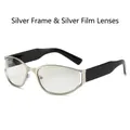 Futuristic oval sunglasses featuring a sleek silver frame and silver mirrored lenses - Regular / Standard Silver Frame Sunglasses with Silver Mirrored Lenses