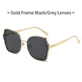 Chic oversized gold metal frame sunglasses with black polarized lenses and mesh detail - Gold Frame Black Grey