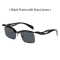 Square wavy frame sunglasses in glossy black with dark grey lenses and hollow temples - Black Frame Black Grey Lens