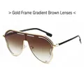Chic oversized irregular sunglasses with gold metal frame and gradient tea lenses - Gold Frame Gradient Tea Lens