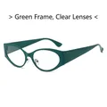 Retro oval sunglasses with dark green frame and clear lenses for a trendy fashion look - Regular / Standard (Incl. 13% VAT) Green Frame Clear Lenses