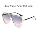 Irregular gold frame sunglasses with purple-pink gradient lenses for women - Gold Frame Purple Pink Lens