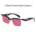 Fashionable square sunglasses with black wave frame and purple gradient lenses - Black Frame Purple Lens