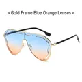 Lunettes de soleil oversize avec monture dorée et verres dégradés bleu et orange - Monture Dorée Verres Bleu Orange