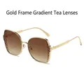 Chic oversized butterfly sunglasses with gold metal frame and gradient tea lenses - Gold Frame Gradient Tea Lens