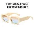 Geometric octagonal sunglasses with cream white frame and brown-blue gradient lenses - Regular / Beige Frame Brown Blue Lens