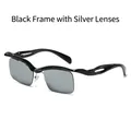 Fashionable black square sunglasses with silver mirrored lenses and UV protection - Black Frame Silver Mirrored Lens