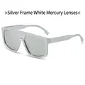 Futuristic oversized sunglasses with silver frame and silver mirrored lenses for a tech look - Silver Frame White Mirror Lens