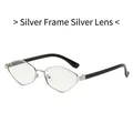 Irregular silver metal frame sunglasses with black temples and silver mirrored lenses - Silver Frame Silver Mirror Lens