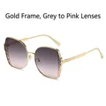 Chic oversized gold metal sunglasses with gray-pink gradient lenses for women - Gold Frame Gray Pink Lens