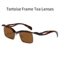 Gafas de sol retro con montura de carey, lentes marrones y diseño aerodinámico irregular - Montura de Carey Lente Té