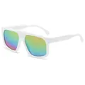 Futuristic white square sunglasses with colorful iridescent rainbow lenses - White Frame Colorful Lens