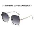 Silver frame sunglasses with gradient grey lenses and quilted texture temples - Silver Frame Gradient Grey Lens