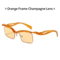 Fashionable square semi-rimless sunglasses with orange frames and champagne lenses - Regular / Orange Frame Champagne Lenses