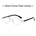 Irregular silver metal sunglasses with black temples and clear lenses for a trendy look - Silver Frame Clear Lenses