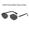 Irregular polygon sunglasses with gold metal frame and black grey polarized lenses - Gold Frame Black Grey