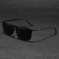 Classic black polarized sunglasses with vintage square frames and red-green striped temples - Regular / All Black Frame Grey Lens (Black Temple)