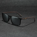 Classic polarized square sunglasses with matte black frame and striped temple detail - Regular / Black Frame Silver Mirror
