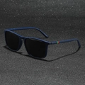 Classic polarized square sunglasses with navy blue frame and signature red green stripes - Regular / Blue Frame Grey Lens