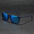 Lunettes de soleil polarisées classiques avec verres miroir bleus et monture mate rayée - Standard / Standard : Monture bleue avec verres à film bleu