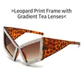 Leopard print cat eye sunglasses with rhinestones and gradient tea lenses for women - Leopard Frame Gradient Tea Lens