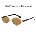 Irregular hexagon sunglasses with gold metal frame and light brown lenses for women - Gold Frame Light Tea Lens