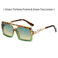 Occhiali da sole quadrati alla moda con montatura tartarugata verde e lenti sfumate - Regolare / Montatura Tartarugata Verde Lente Tè Verde