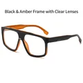 Futuristic large frame sunglasses in black and translucent amber tea finish - Black Tea Frame Clear Lenses