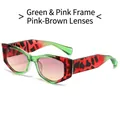Lunettes de soleil œil de chat à motif pastèque rose-vert et verres thé rose - Standard / Standard (TVA 13 % incluse) Monture léopard vert et verres rose-brun