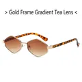 Hexagonal gold metal sunglasses with gradient tea lenses and tortoiseshell temples - Leopard Temples Gradient Tea Lenses