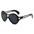 Fashionable black frame cat eye sunglasses with dark grey lenses and镂空 temple design - Black Frame Black Grey Lens