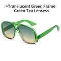 Lunettes de soleil aviateur à monture verte transparente et verres dégradés thé vert - Monture Verte Transparente Verres Thé Vert