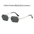 Lunettes de soleil hexagonales rétro en métal argenté avec verres gris foncé tendance - Standard / Monture argentée standard avec verres gris-noir