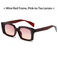 Square oversized sunglasses with burgundy frames and gradient pink tea lenses - Wine Red Frame Pink Tea Lens