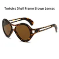Chic leopard print cat eye sunglasses with brown lenses and unique hollow temples - Leopard Frame / Tea Lens