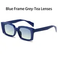 Modern square sunglasses with bright blue frames and blue-to-yellow gradient lenses - Blue Frame Gray Tea Lens
