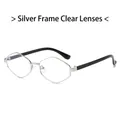 Irregular silver metal frame sunglasses with clear lenses and black temples for women - Silver Frame Clear Lenses